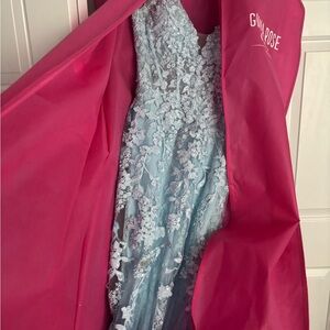 Glamorous Light Blue Lace Prom Dress